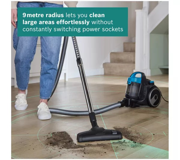 Bosch BGS05BU2GB Series 3 700W Bagless Cylinder Vacuum Cleaner, Turquoise