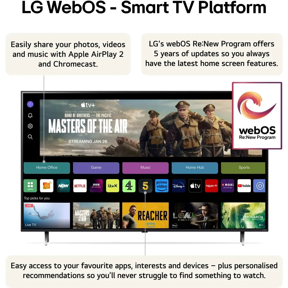 LG 50QNED80T6A 50" QNED 4K Smart TV, 4K Ultra HD, Black, F Rated