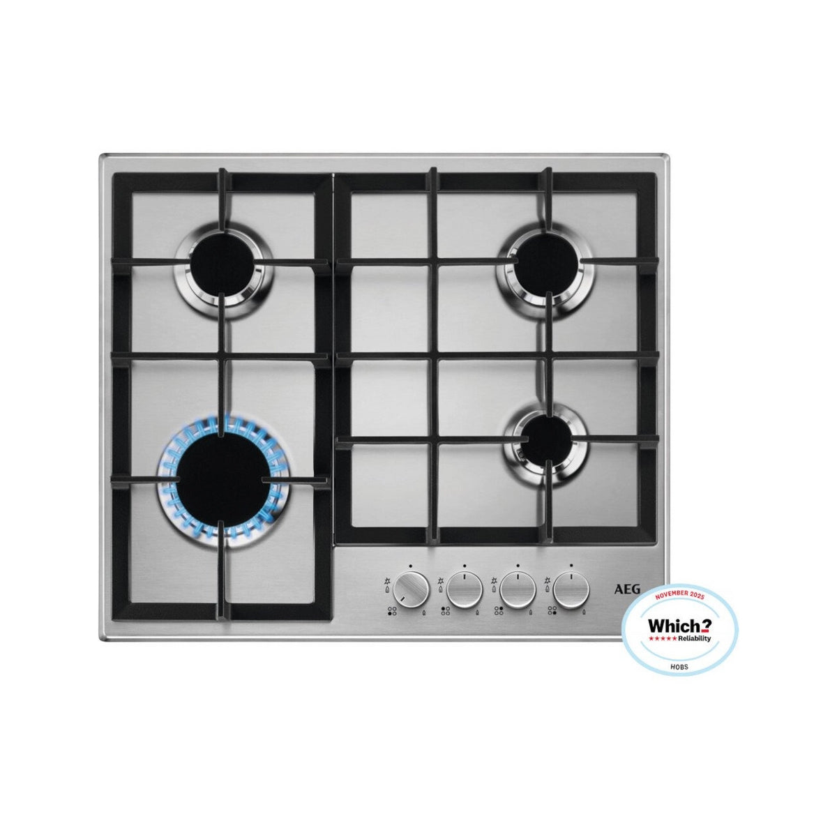AEG HGE64200SM 3000 Slimline Gas Hob, 4 Zones, 59.4cm Wide - Stainless Steel