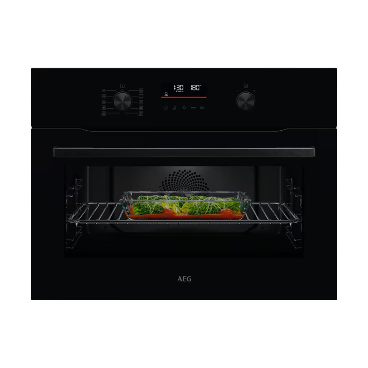 AEG OK6NK40K 6000 CombiQuick Microwave And Built-In Oven, 44 Litre, 56cm Wide - Black