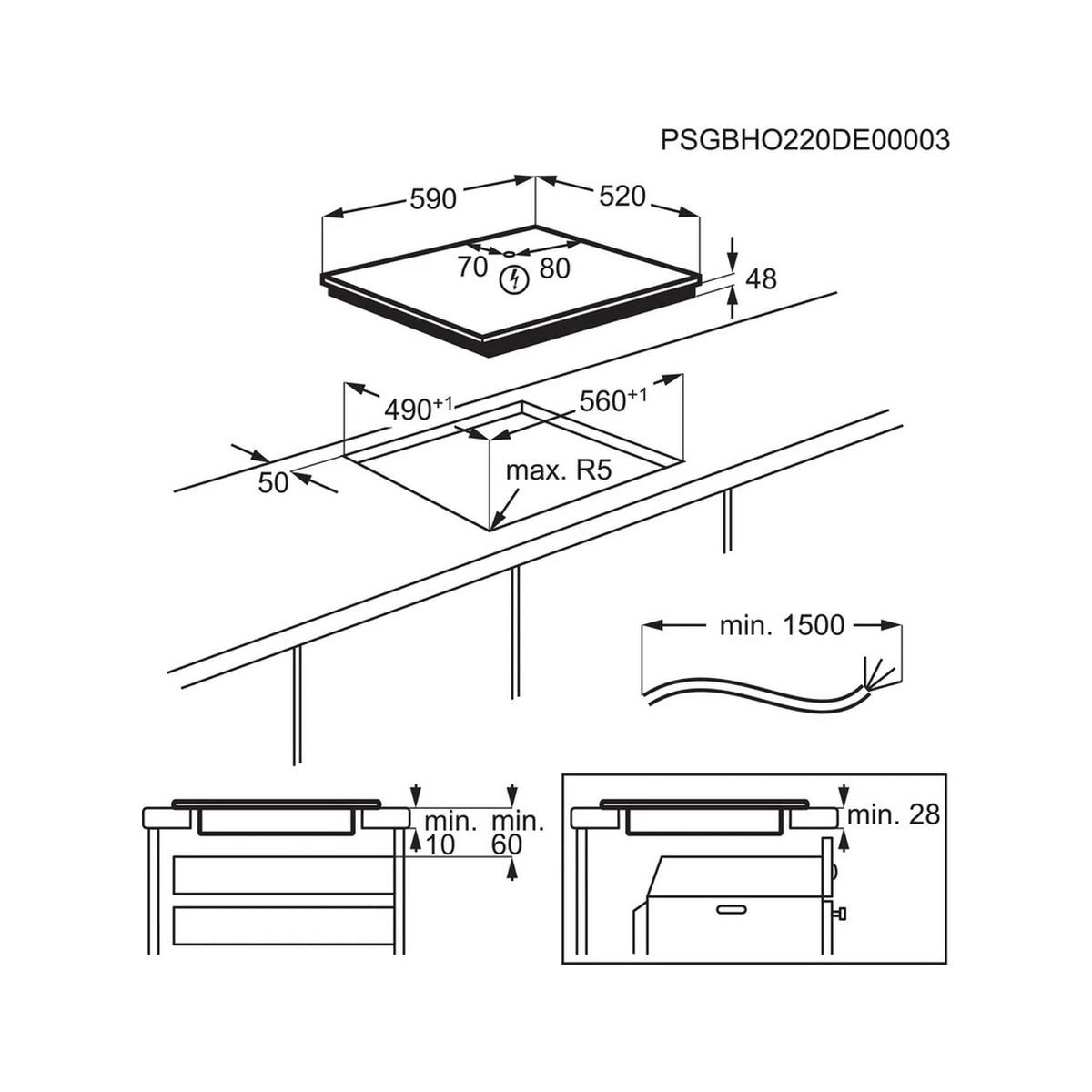 AEG IBS6420SCB 3000 Induction Hob, 4 Zones, 59cm Wide - Black