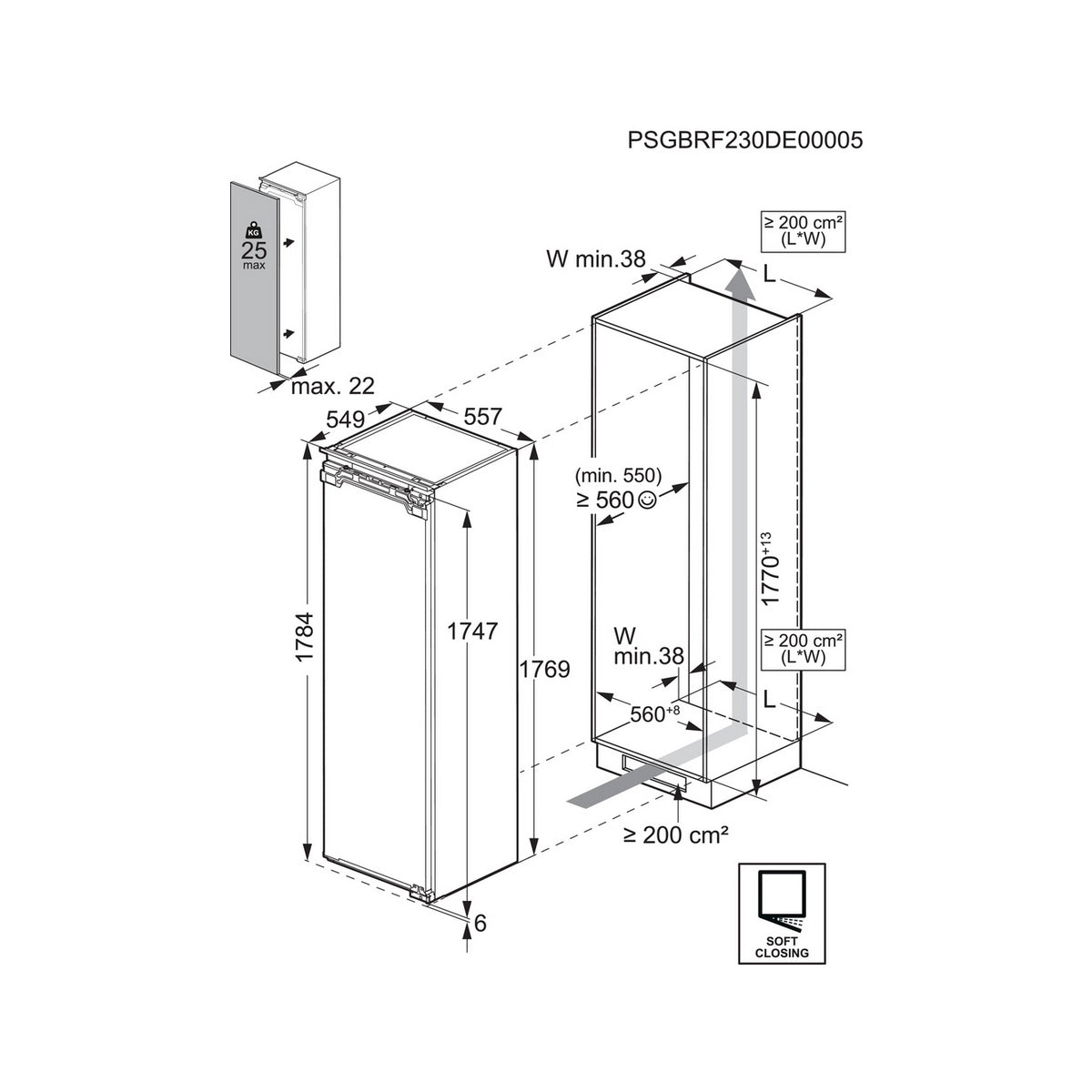 AEG NSK6D181EC Fully Integrated Larder Fridge, 310 Litre, 55.7cm Wide - Fixed Hinge