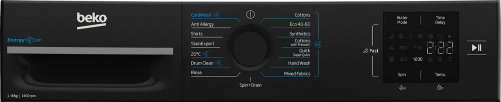 Beko BMN3WT3841B 8kg 1400 Spin EnergySpin Washing Machine, Black