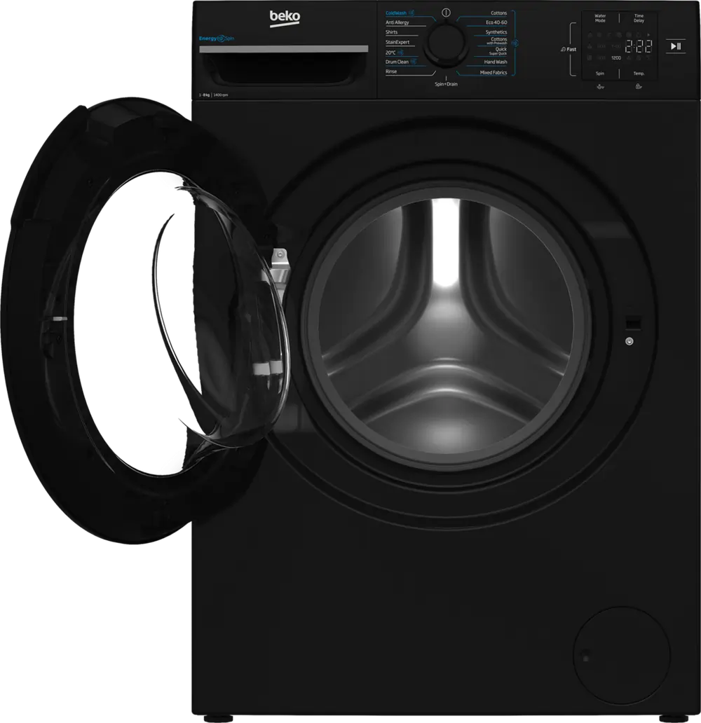 Beko BMN3WT3841B 8kg 1400 Spin EnergySpin Washing Machine, Black