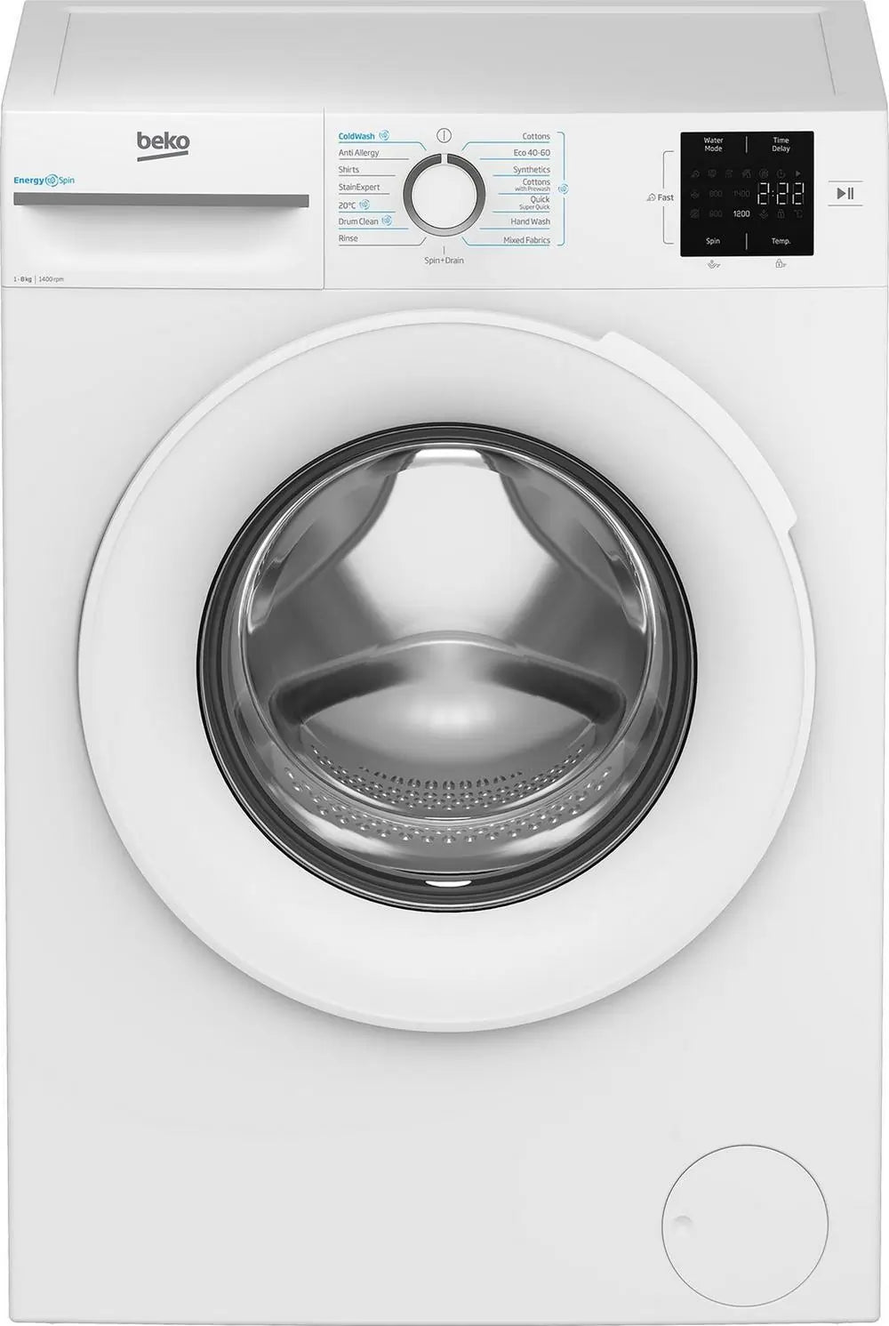 Beko BMN3WT3841W EnergySpin Washing Machine, 8kg, 1400 Spin, White