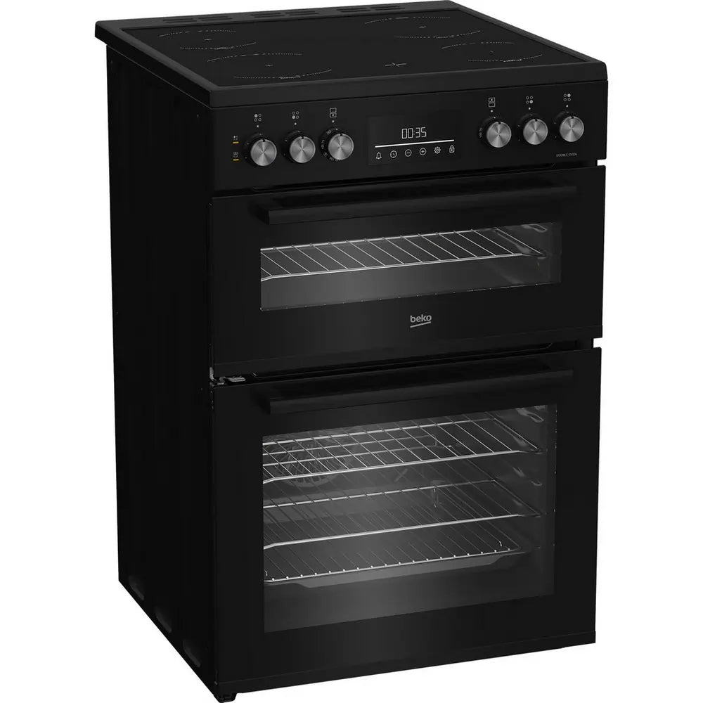 Beko EDC6731K 60cm Double Oven Electric Cooker with Vitroceramic Hob, Black