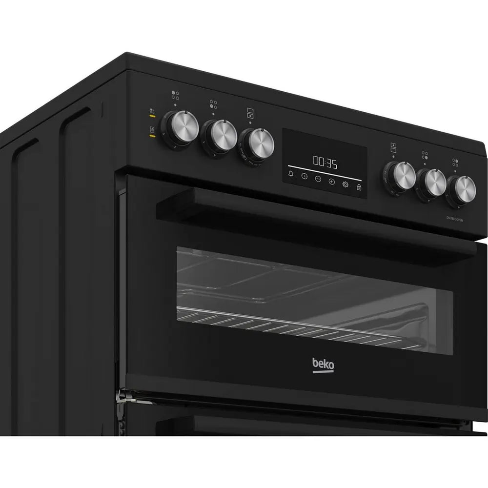 Beko EDC6731K 60cm Double Oven Electric Cooker with Vitroceramic Hob, Black