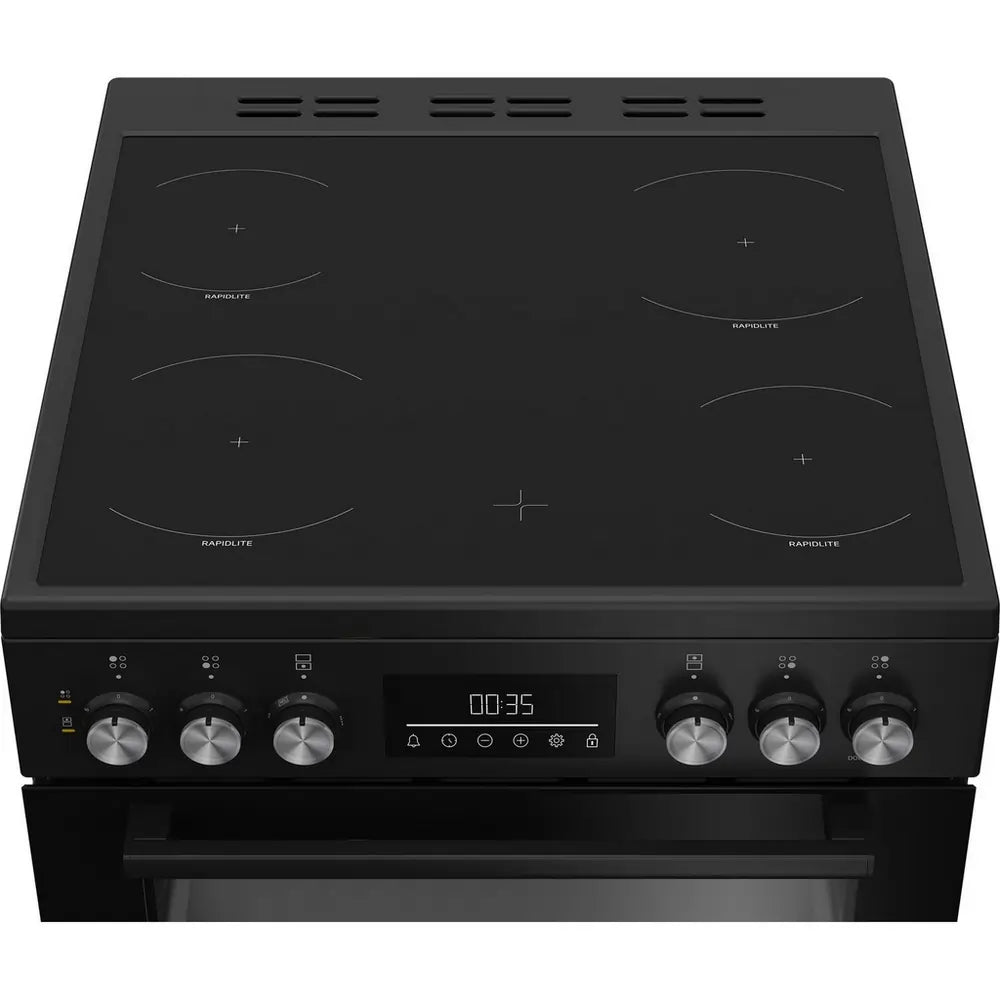 Beko EDC6731K 60cm Double Oven Electric Cooker with Vitroceramic Hob, Black
