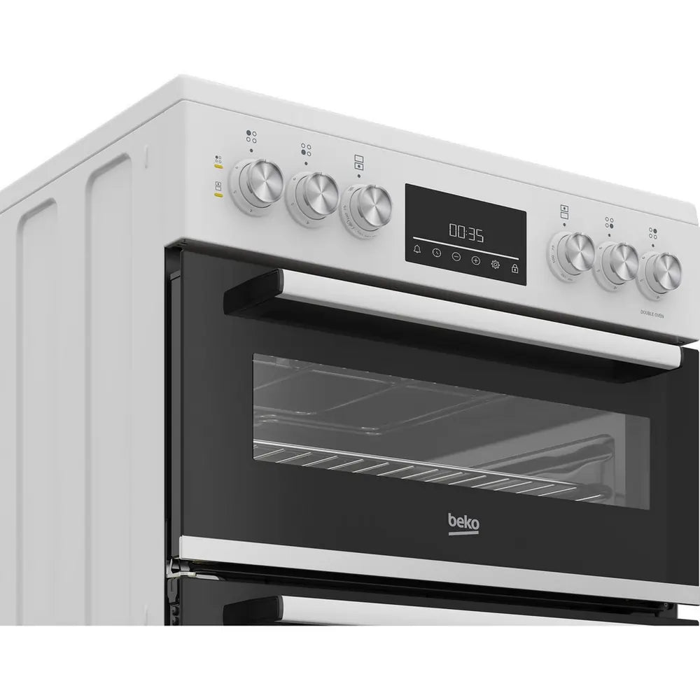 Beko EDC6731W 60cm Double Oven Electric Cooker with Vitroceramic Hob, White