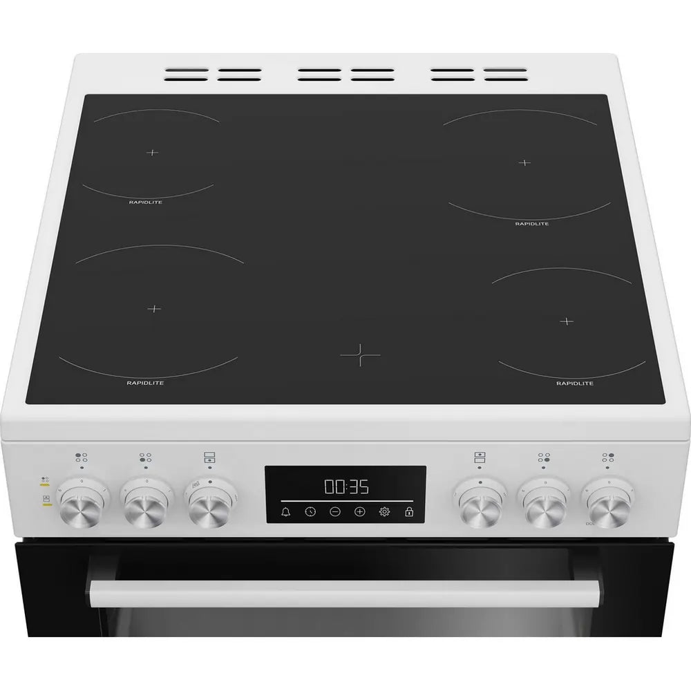 Beko EDC6731W 60cm Double Oven Electric Cooker with Vitroceramic Hob, White