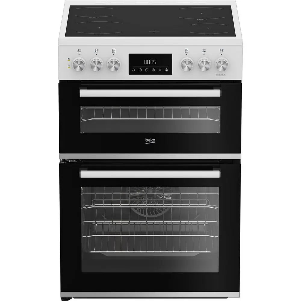 Beko EDC6731W 60cm Double Oven Electric Cooker with Vitroceramic Hob, White