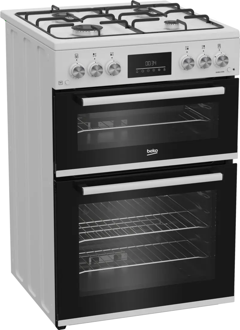 Beko EDG6231W 60cm Twin Cavity Gas Cooker With 4 Burner Gas Hob, White