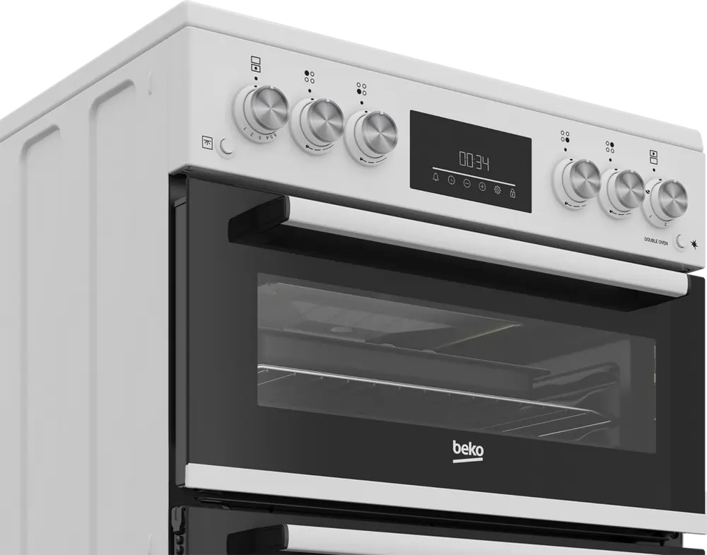 Beko EDG6231W 60cm Twin Cavity Gas Cooker With 4 Burner Gas Hob, White