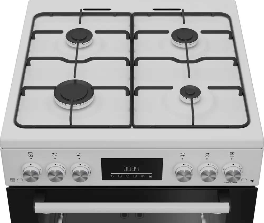 Beko EDG6231W 60cm Twin Cavity Gas Cooker With 4 Burner Gas Hob, White