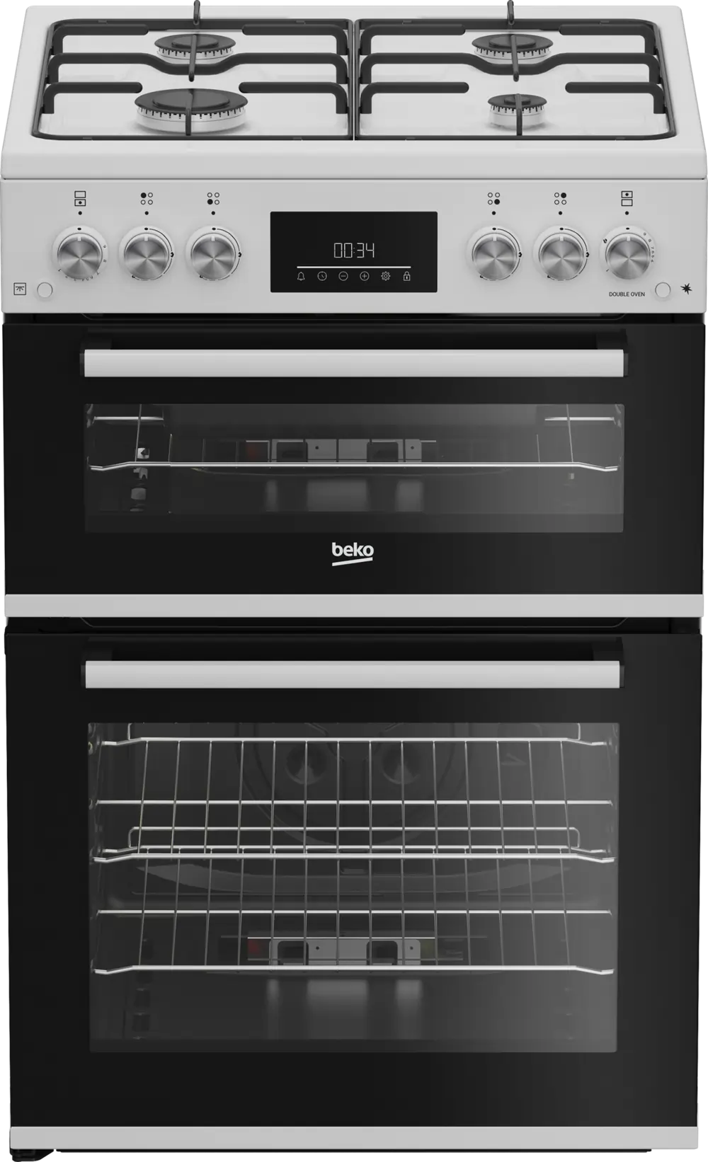 Beko EDG6231W 60cm Twin Cavity Gas Cooker With 4 Burner Gas Hob, White