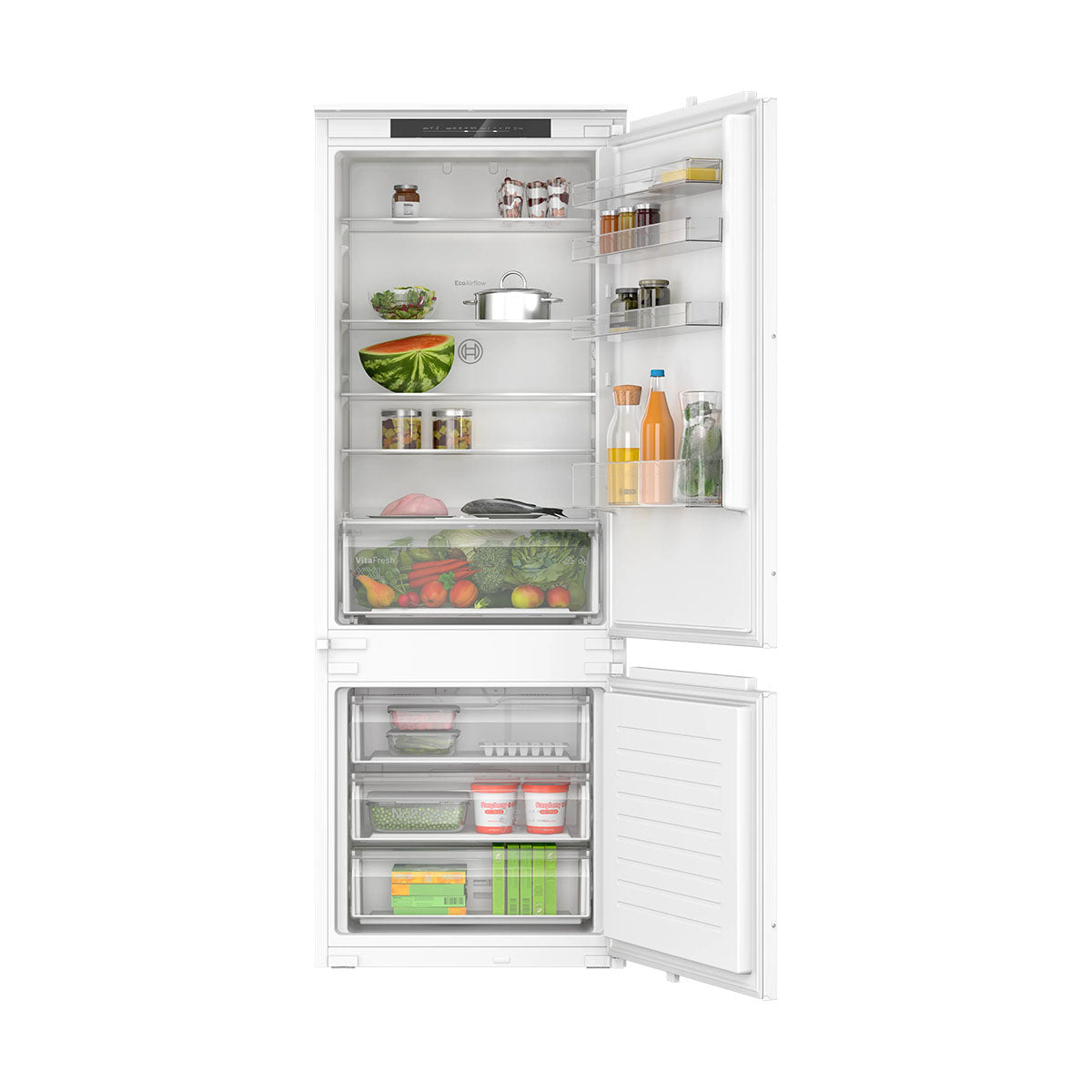Bosch KBN96NSE1G Series 2 Built-In Fridge Freezer With Freezer At Bottom, 285/98 Litre, No Frost, 69.1cm Wide - Sliding Hinge
