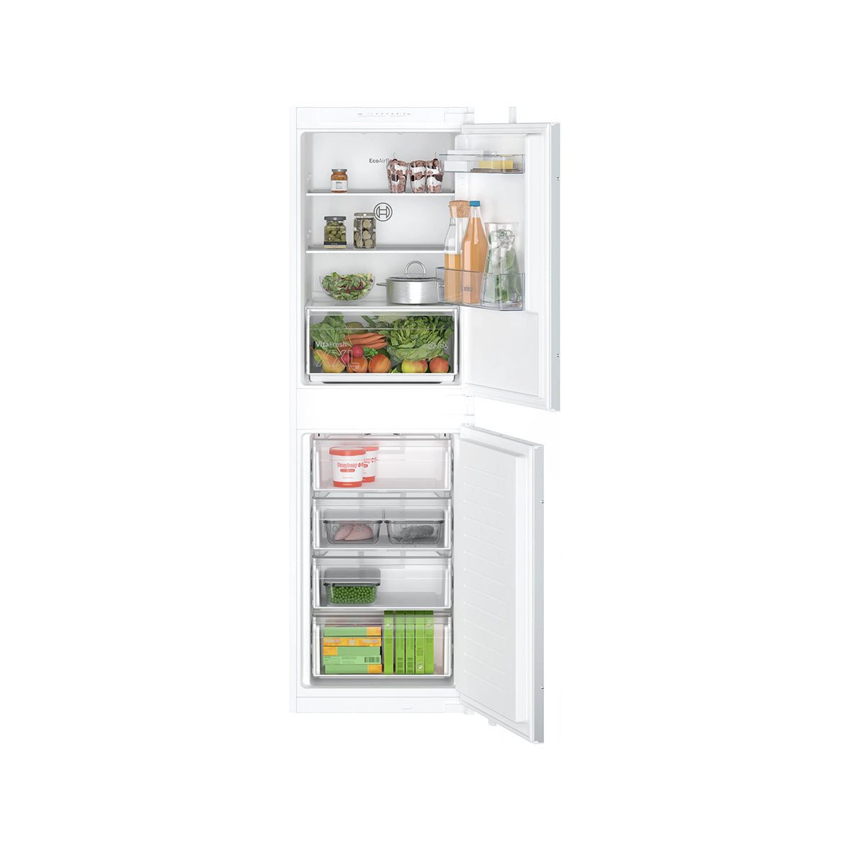 Bosch KIN85NSE0G Series 2 Integrated Fridge Freezer with Freezer at Bottom, 50/50 Split, 150/99 Litre, 54.1cm Wide - Sliding Hinge