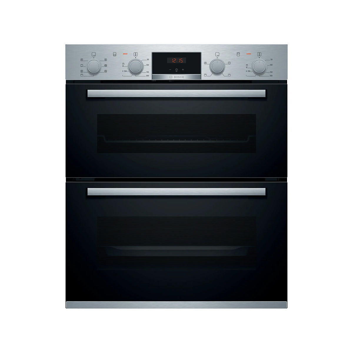 Bosch NBS533BS0B Series 4 Built-Under Double Oven, 47/34 Litre, Red Display, 59.4cm Wide - Stainless Steel