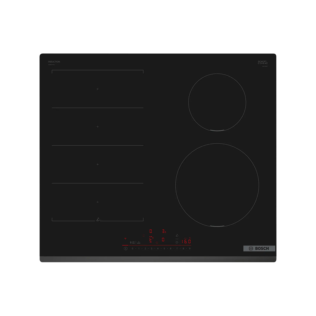 Bosch PIX631HC1E Series 6 Induction Hob, 4 Cooking Zones, Surface Mount Without Frame, 59.2cm Wide - Black, Ceramic Glass