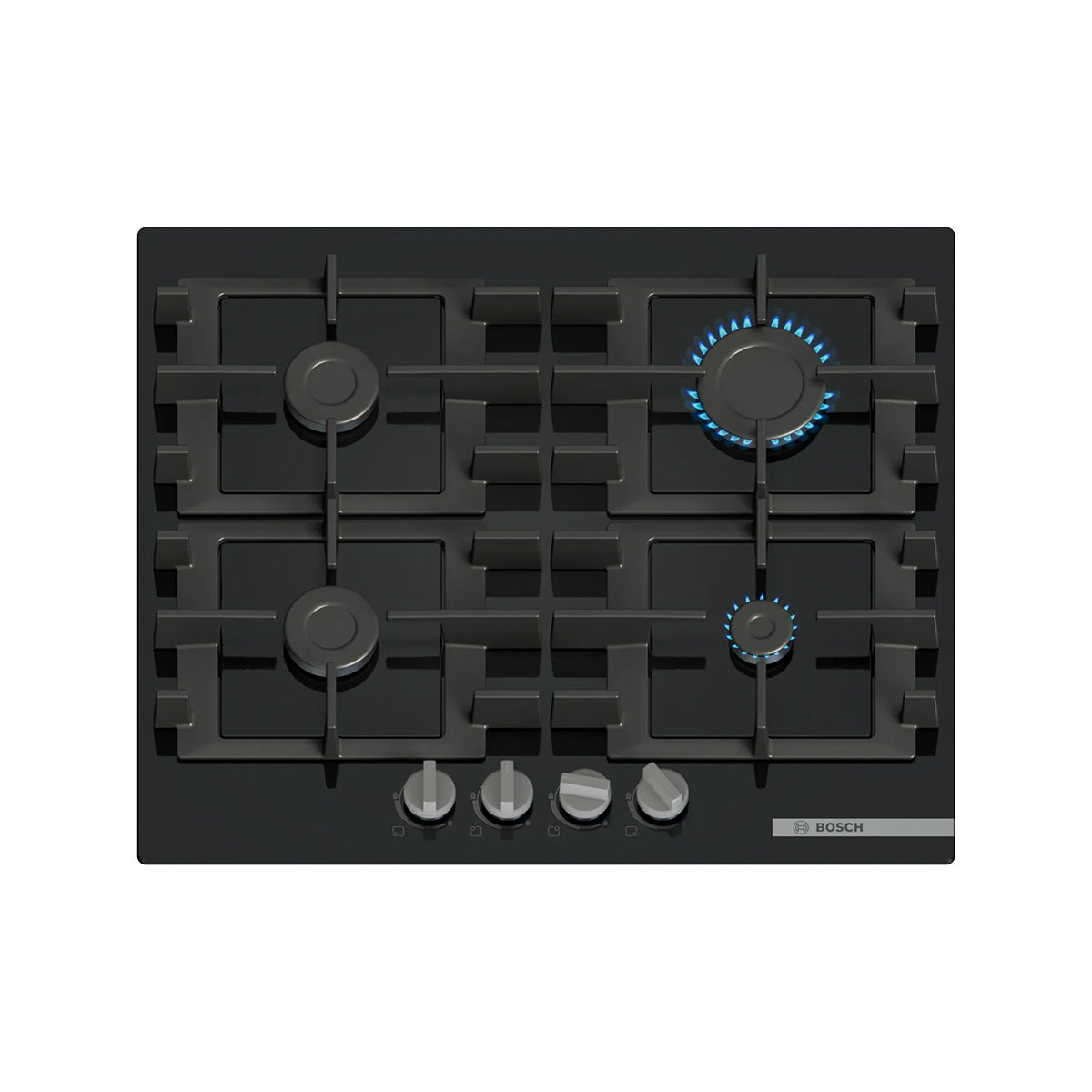 Bosch PNP6B6K40 Series 4 Gas Hob, 4 Burners, Knob Ignition, 59cm Wide - Tempered Glass, Black
