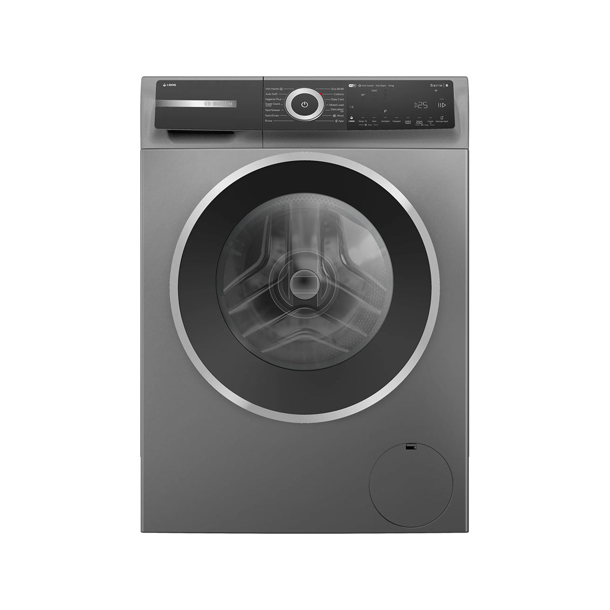 Bosch WGH254ARGB Series 6 Freestanding Washing Machine, Front Loader, 10Kg Capacity, 1400 rpm, i-DOS, Eco Silence Drive, 59.8cm Wide - Cast Iron Grey, Black Door