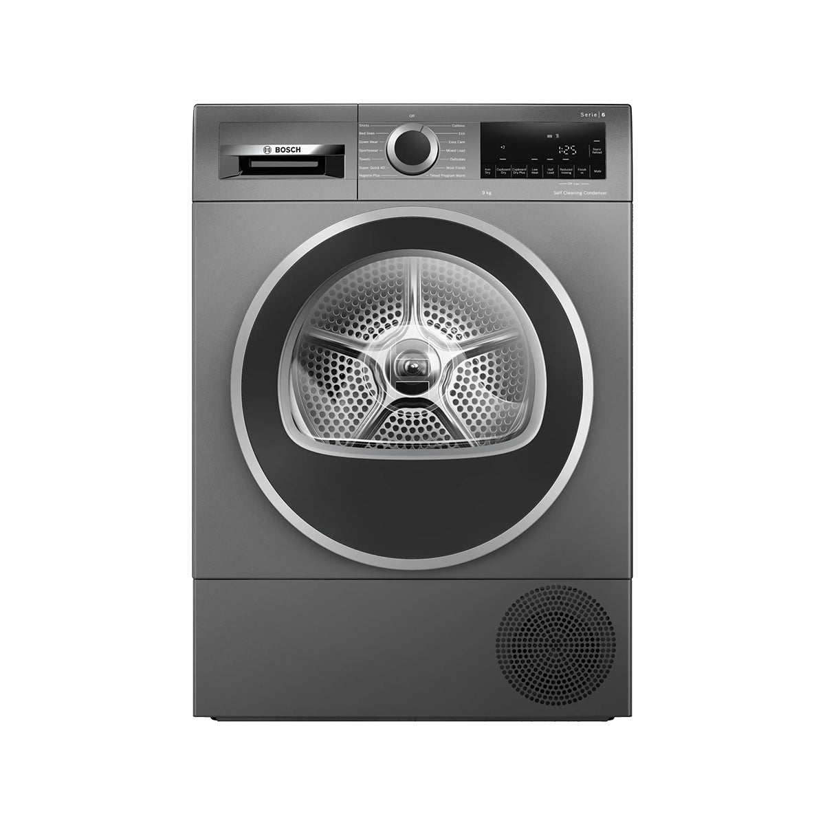 Bosch WQG245R2GB Series 6 9Kg Capacity Freestanding Heat Pump Tumble Dryer, Self Cleaning Condenser, 59.8cm Wide - Cast Iron Grey
