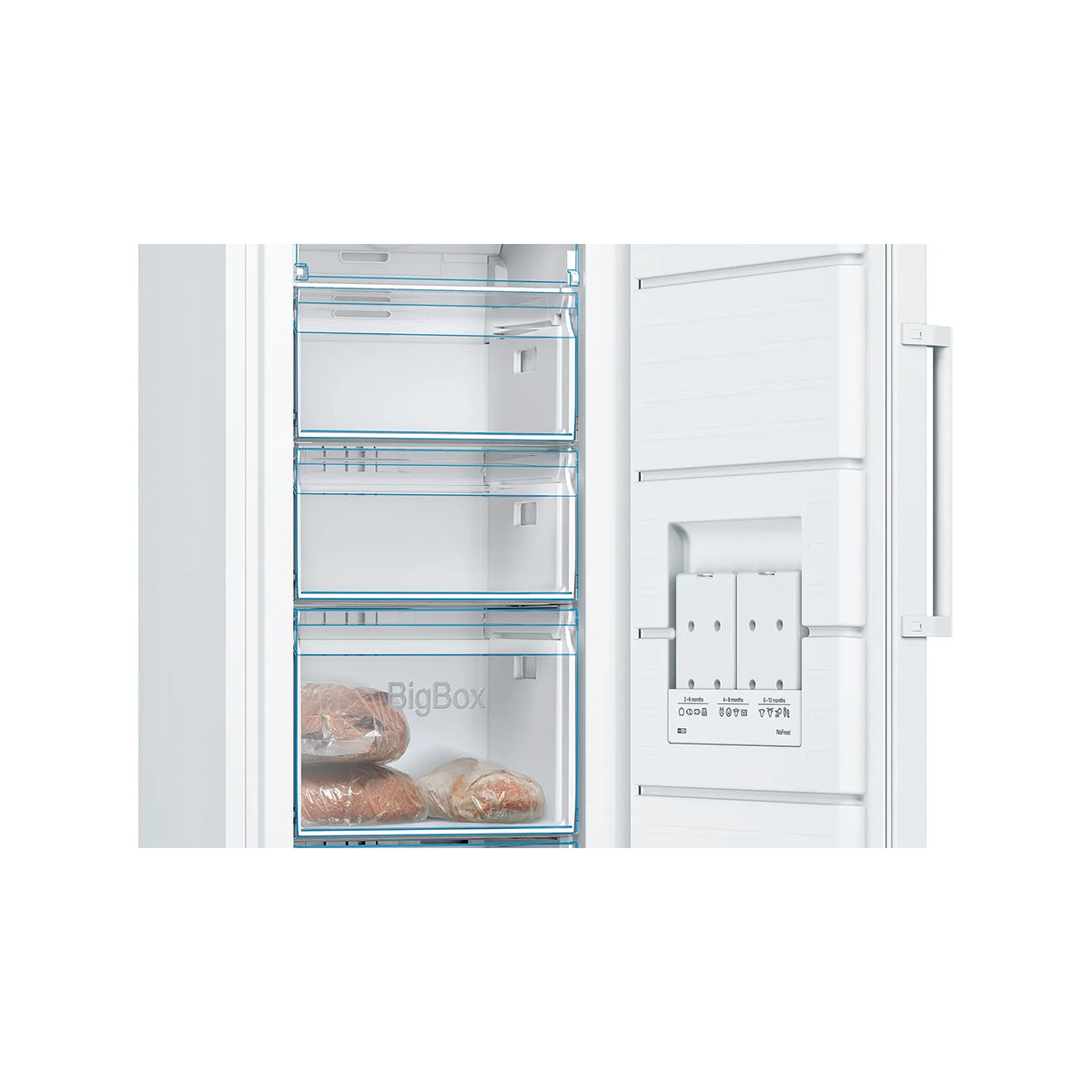 Bosch GSN29VWEVG Series 4 200 Litre Freestanding Upright Freezer, 5 Compartments, Big Box Drawer, NoFrost, 60cm Wide - White