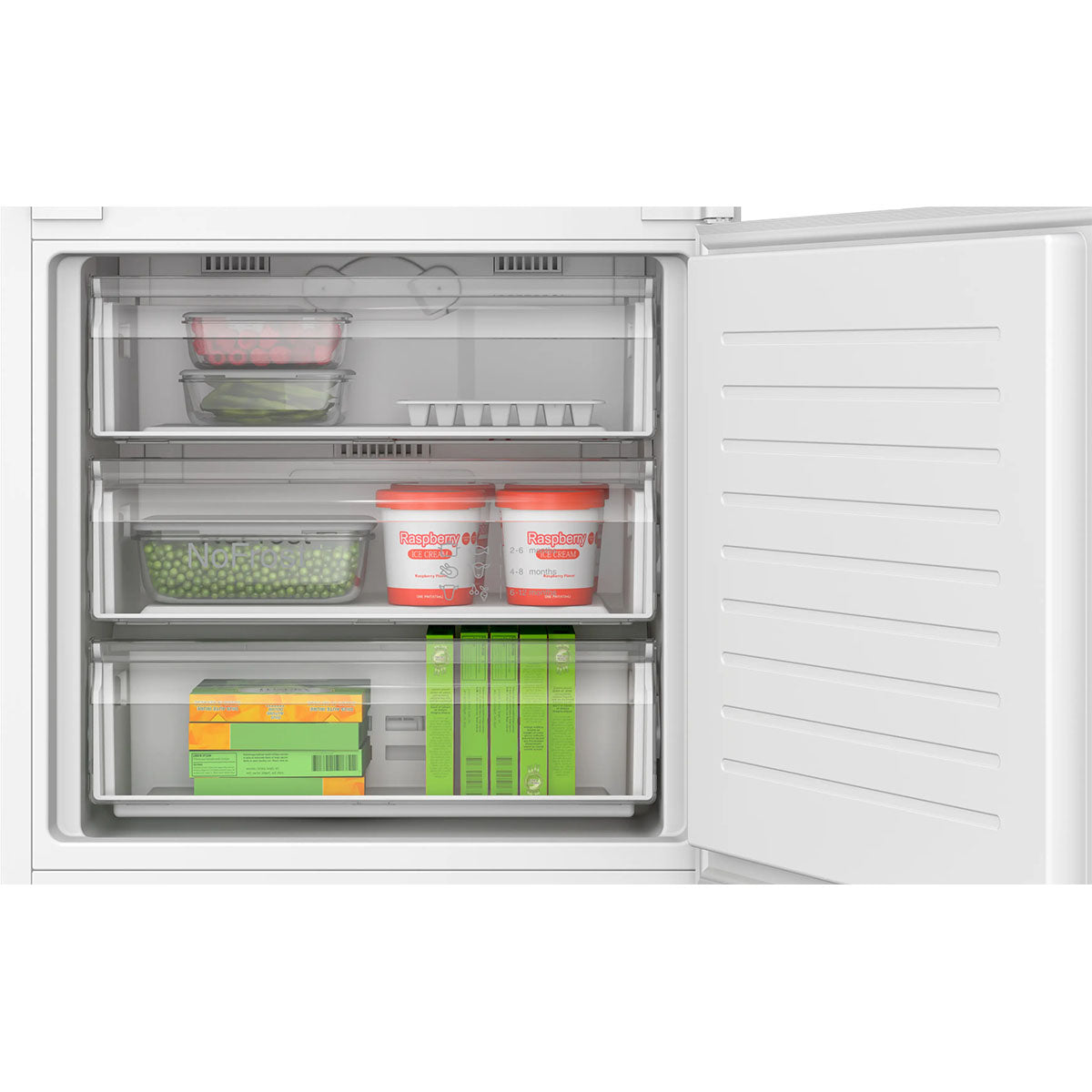 Bosch KBN96NSE1G Series 2 Built-In Fridge Freezer With Freezer At Bottom, 285/98 Litre, No Frost, 69.1cm Wide - Sliding Hinge