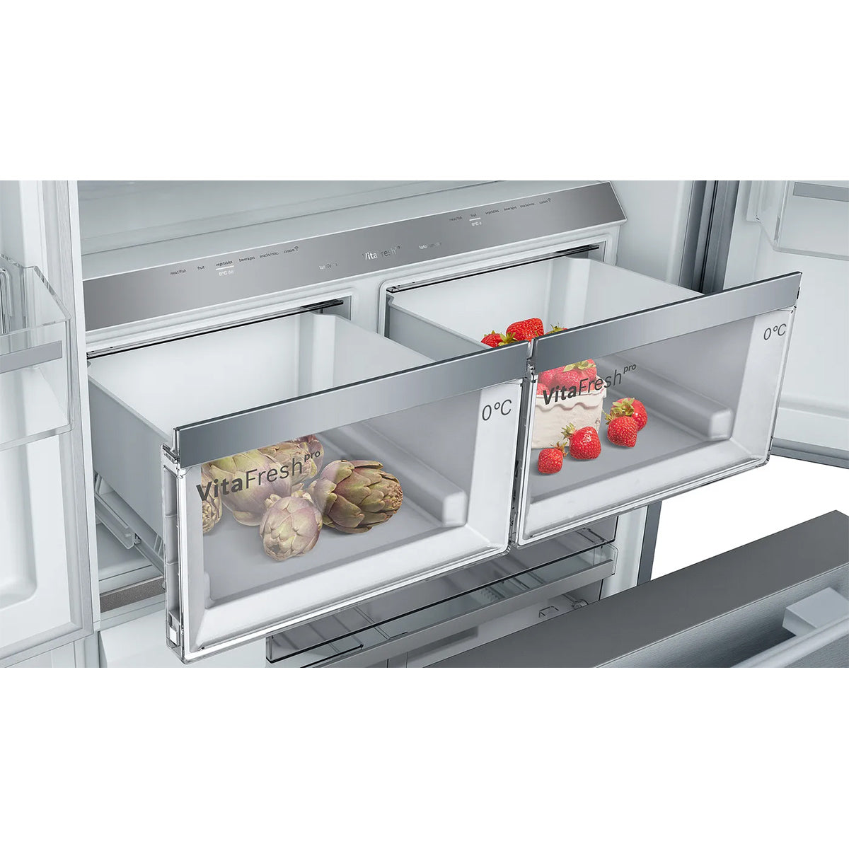 Bosch KFF96PIEP Series 8 Multi Door American Style Fridge Freezer, 402/171 Litre, Total No Frost, 90.5cm Wide - Brushed Stainless Steel, Anti-Fingerprint