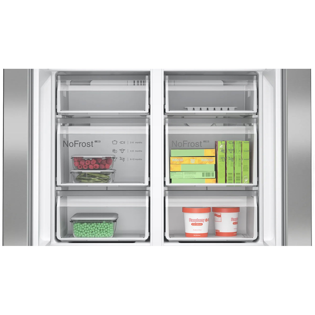 Bosch KFN96APEAG Series 4 Multi Door American Fridge Freezer, 405/200 Litre, Total No Frost, 90.5cm Wide - Brushed Stainless Steel, Anti-Fingerprint