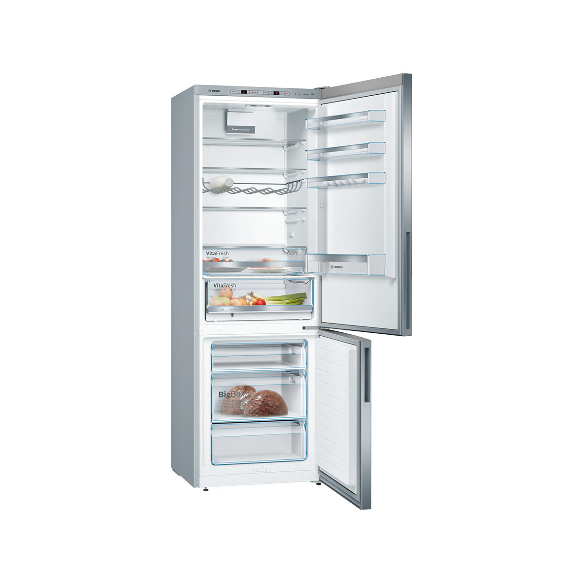 Bosch KGE49AICAG Series 6 Freestanding Fridge Freezer with Freezer at Bottom, 302/117 Litre, 70/30 Split, 70cm Wide - Brushed Stainless Steel, Anti-Fingerprint