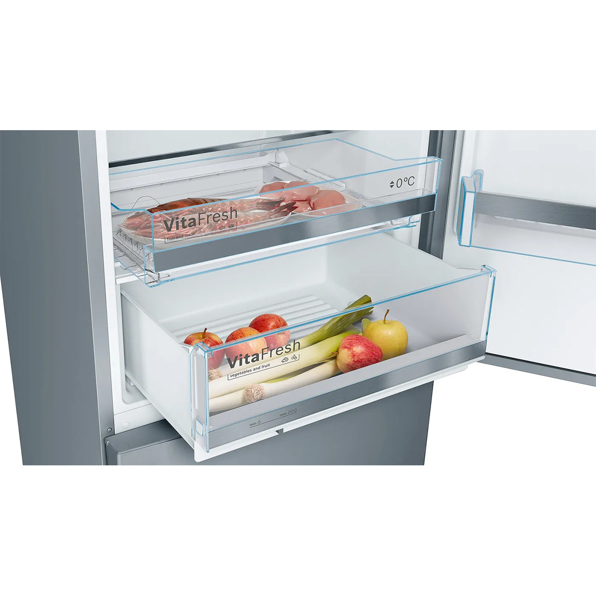 Bosch KGE49AICAG Series 6 Freestanding Fridge Freezer with Freezer at Bottom, 302/117 Litre, 70/30 Split, 70cm Wide - Brushed Stainless Steel, Anti-Fingerprint