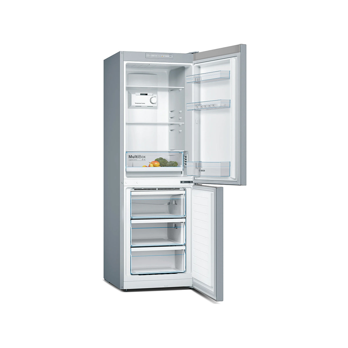 Bosch KGN33NLEBG Series 2 Freestanding Fridge Freezer with Freezer at Bottom, 193/89 Litre, Total No Frost, 60cm Wide - Stainless Steel Look