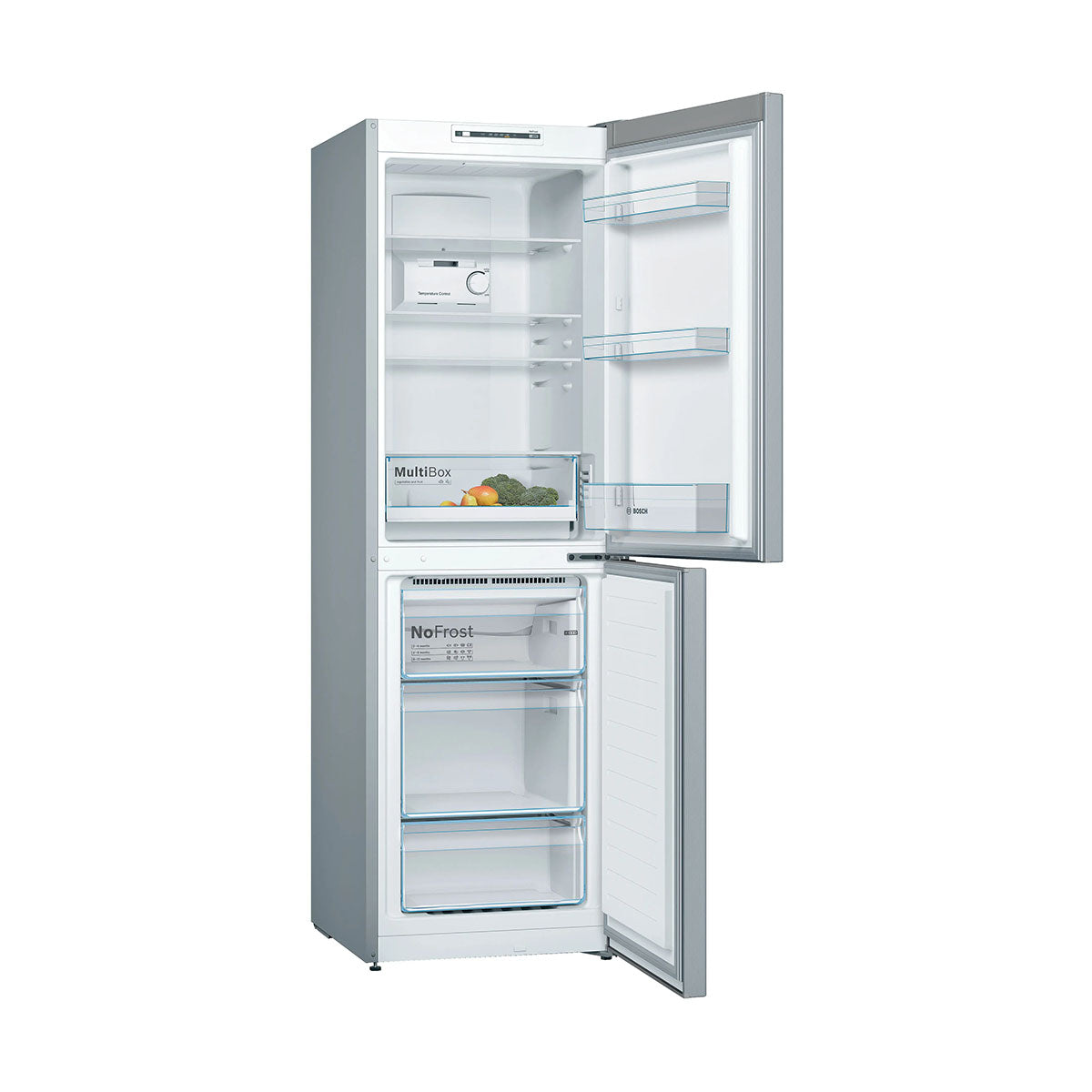 Bosch KGN34NLEAG Series 2 Freestanding Fridge Freezer With Freezer At Bottom, 193/107 Litre, No Frost, 60cm Wide - Stainless Steel Look