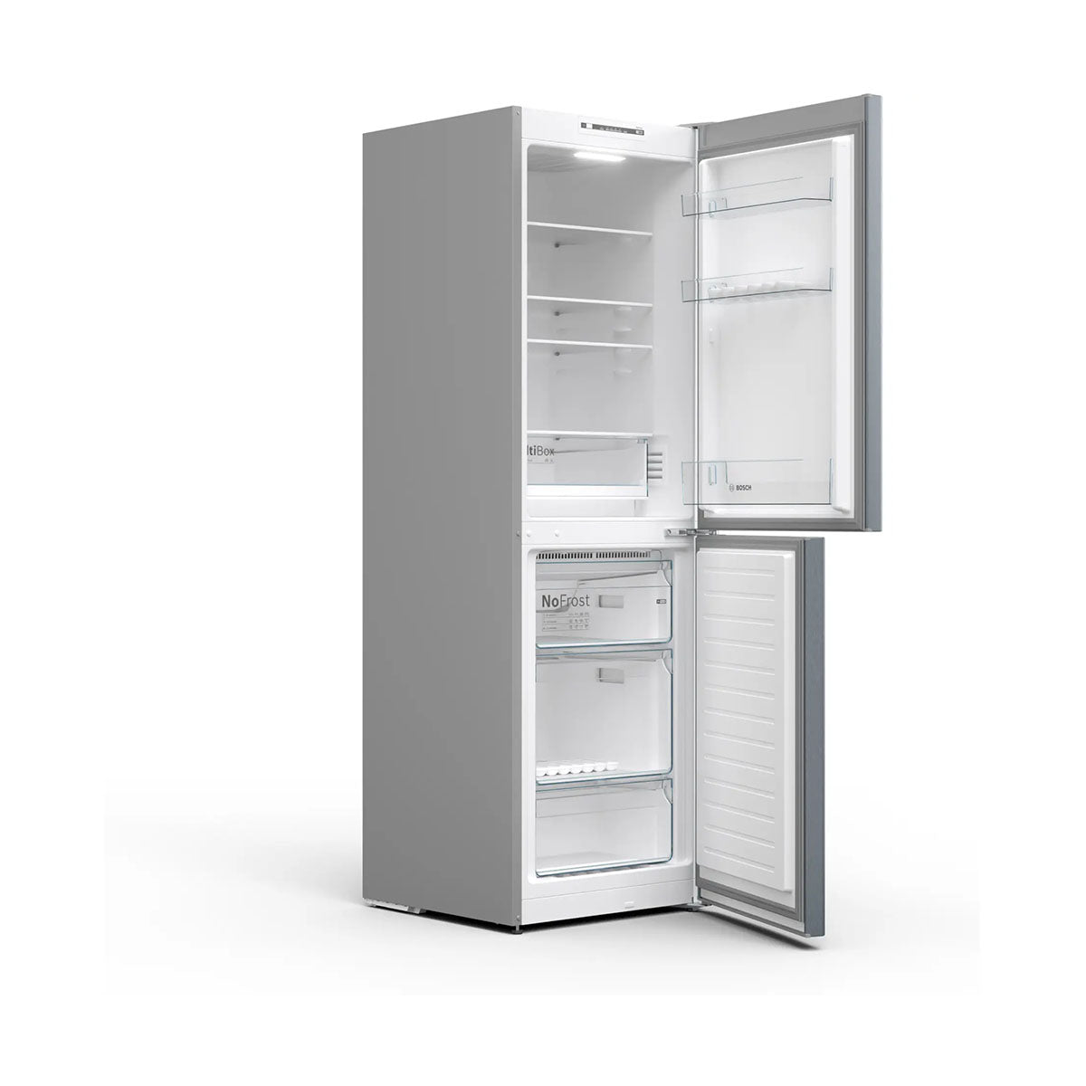 Bosch KGN34NLEAG Series 2 Freestanding Fridge Freezer With Freezer At Bottom, 193/107 Litre, No Frost, 60cm Wide - Stainless Steel Look