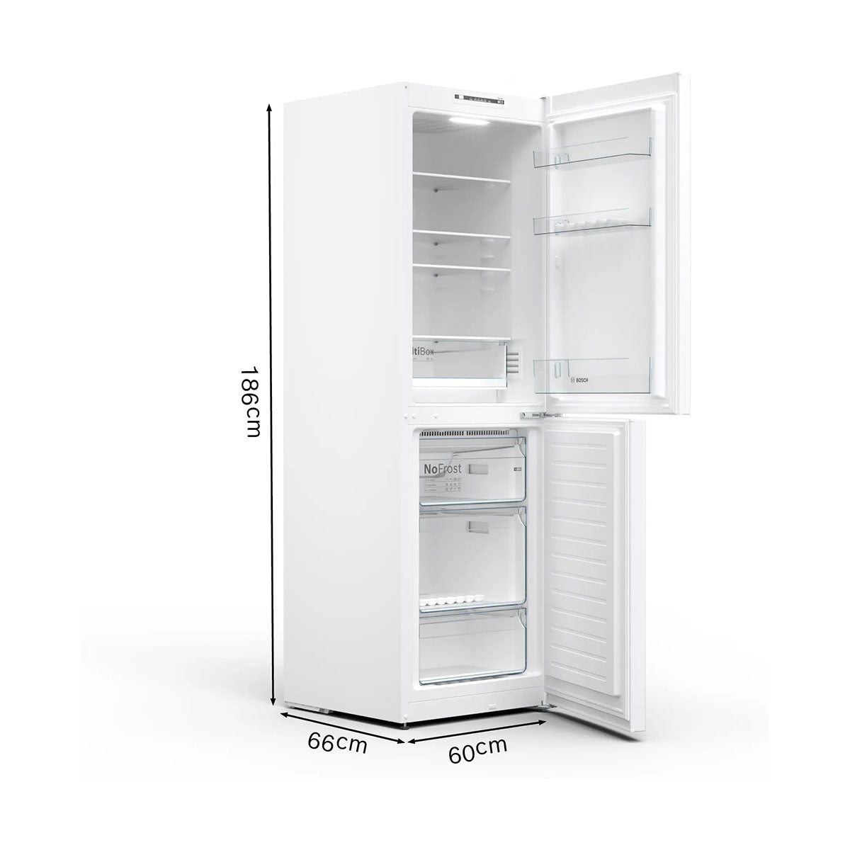 Bosch KGN34NWEAG Series 2 Freestanding Fridge Freezer With Freezer At Bottom, 193/107 Litre, Total No Frost, 60cm Wide - White