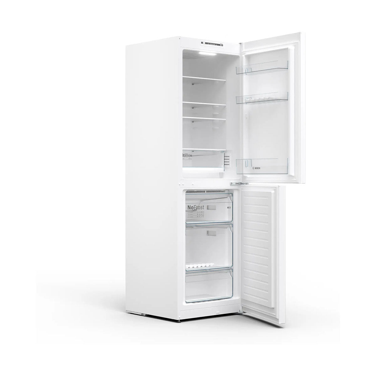 Bosch KGN34NWEAG Series 2 Freestanding Fridge Freezer With Freezer At Bottom, 193/107 Litre, Total No Frost, 60cm Wide - White
