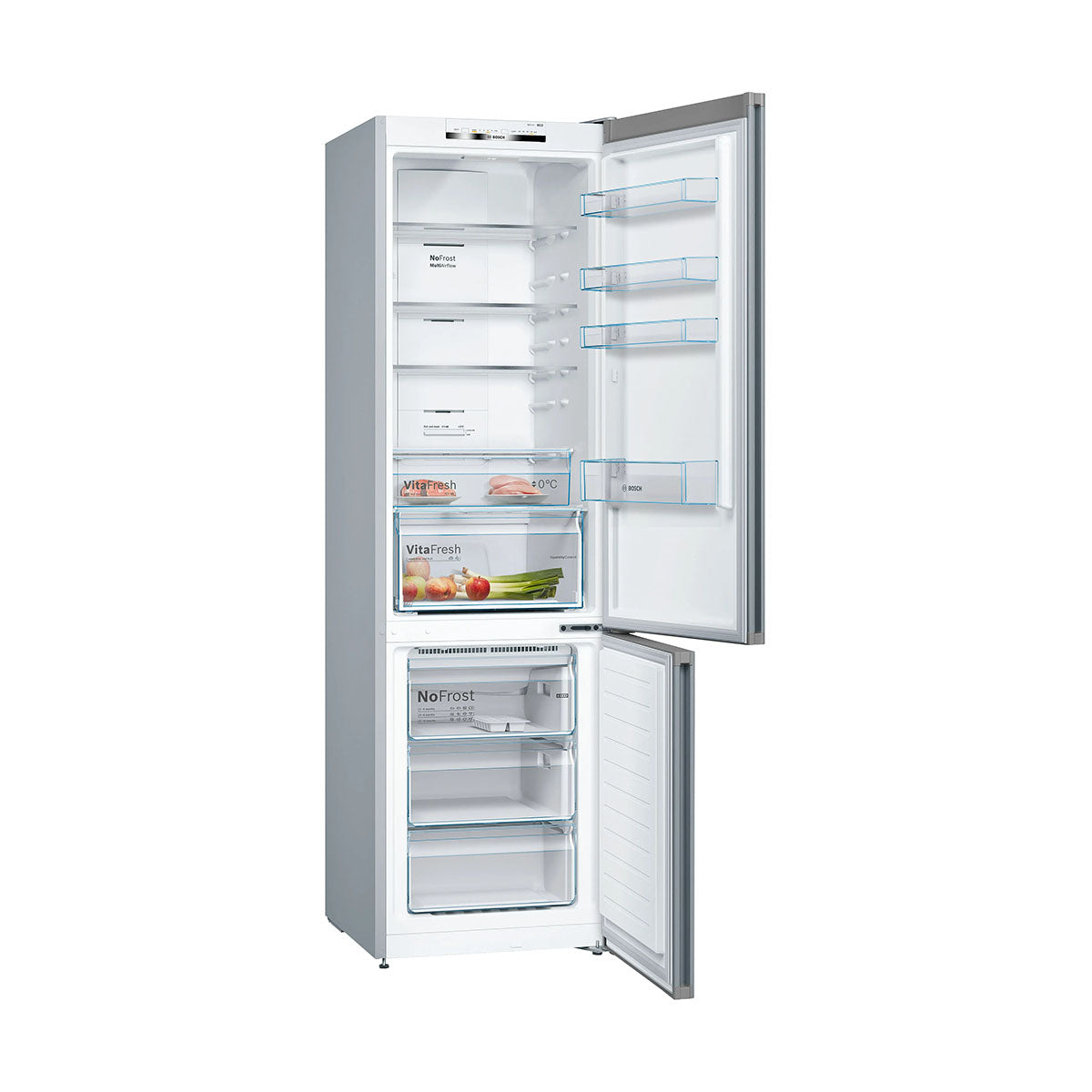Bosch KGN392LEBG Series 4 Freestanding Fridge Freezer With Freezer At Bottom, 279/89 Litre, 60cm Wide - Stainless Steel Look