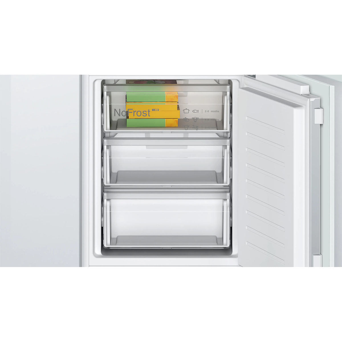 Bosch KIN86NFE0G Series 2 Built-In Fridge Freezer With Freezer At Bottom, 184/76 Litre, No Frost, 54.1cm Wide - Flat Hinge