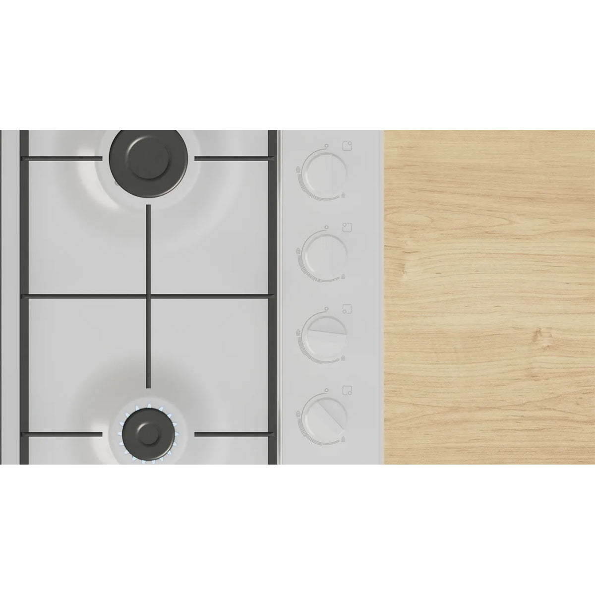 Bosch PBP6B2K60 Series 2 Gas Hob, 4 Burners, Knob Ignition, 58cm Wide - White, Enamel