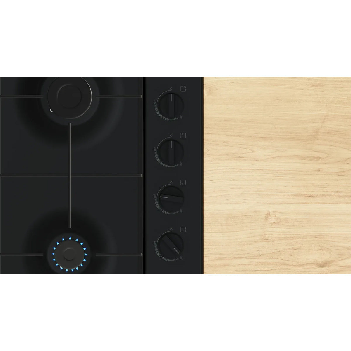 Bosch PBP6B6K60 Series 2 Gas Hob, 4 Burner, Knob Ignition, 58cm Wide - Black, Enamel