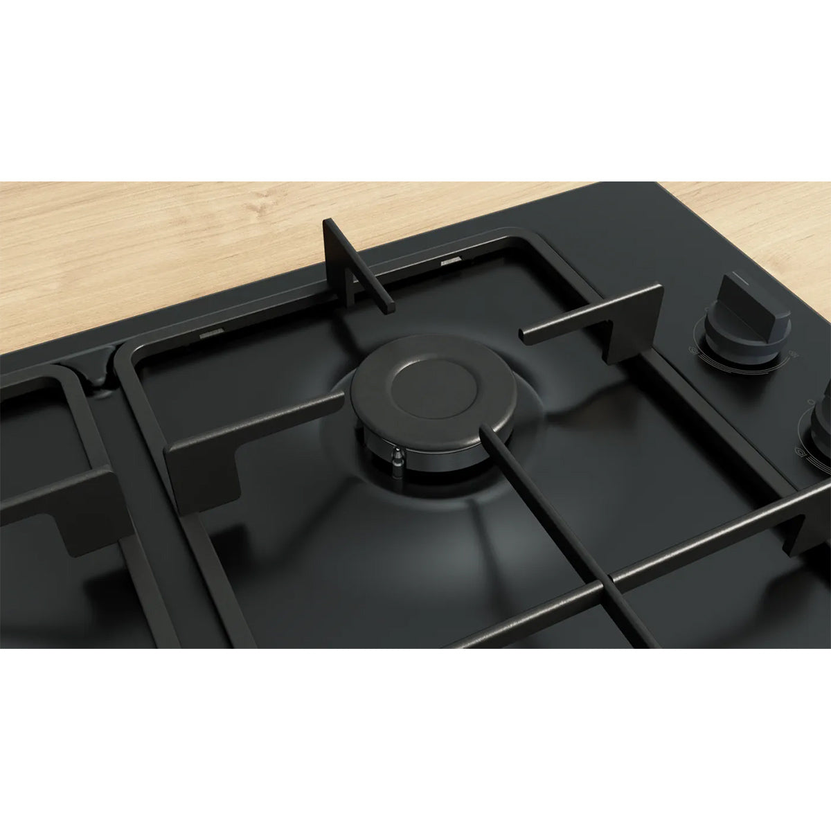 Bosch PBP6B6K60 Series 2 Gas Hob, 4 Burner, Knob Ignition, 58cm Wide - Black, Enamel
