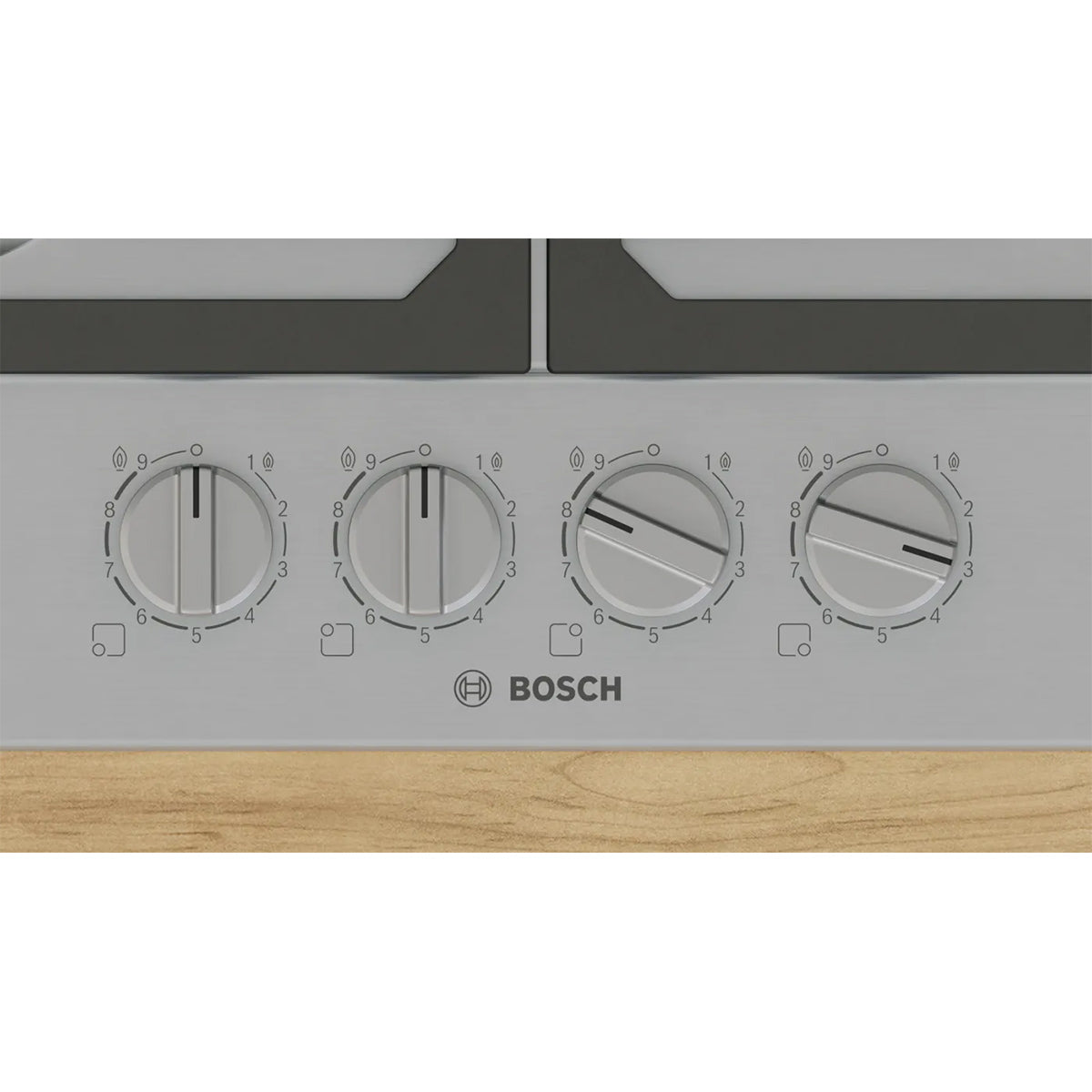 Bosch PCP6A5I90 Series 6 Gas Hob, 4 Burners, Knob Ignition, 58.2cm Wide - Stainless Steel