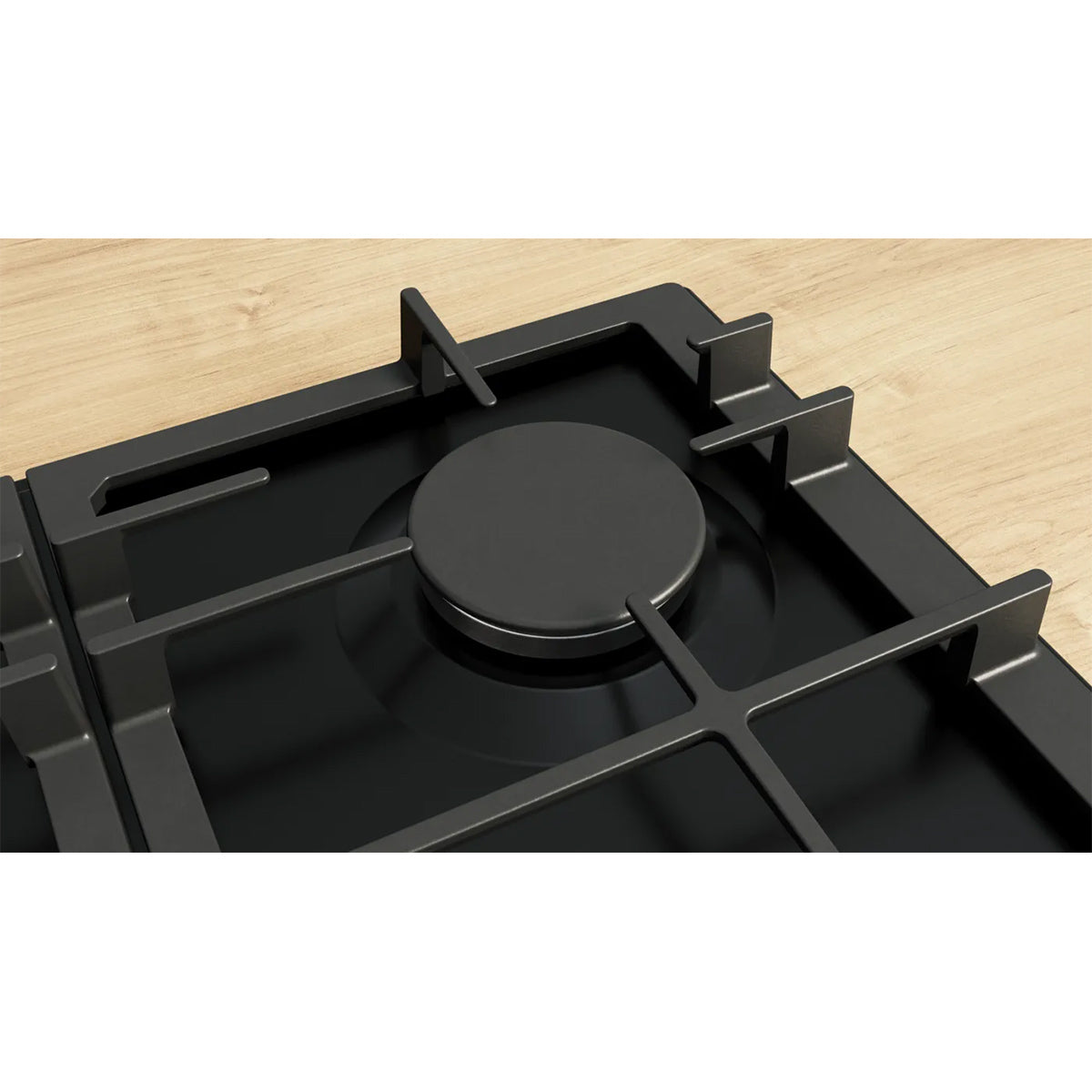 Bosch PCP6A6I90 Series 6 Gas Hob, 4 Burners, Knob Ignition, 58.2cm Wide - Black, Enamel