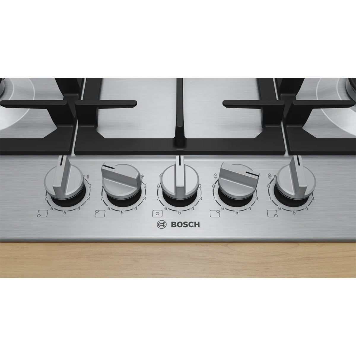 Bosch PCQ7A5I90 Series 6 Gas Hob, 5 Burners, Knob Ignition, 75cm Wide - Stainless Steel
