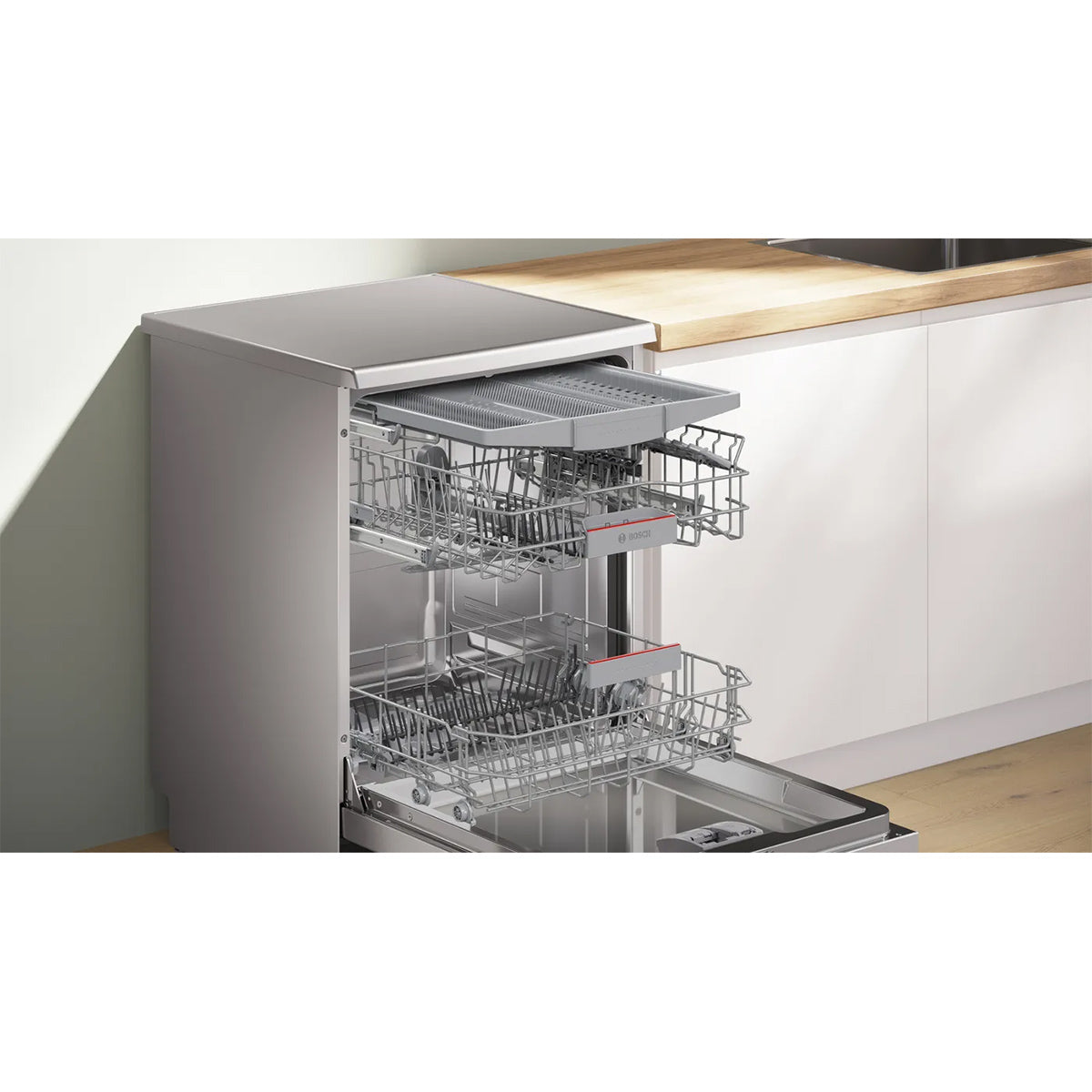 Bosch SMS4EMI06G Series 4 Freestanding Dishwasher, 14 Place Settings, EcoSilence Drive, 60cm Wide - Brushed Steel, Anti-Fingerprint