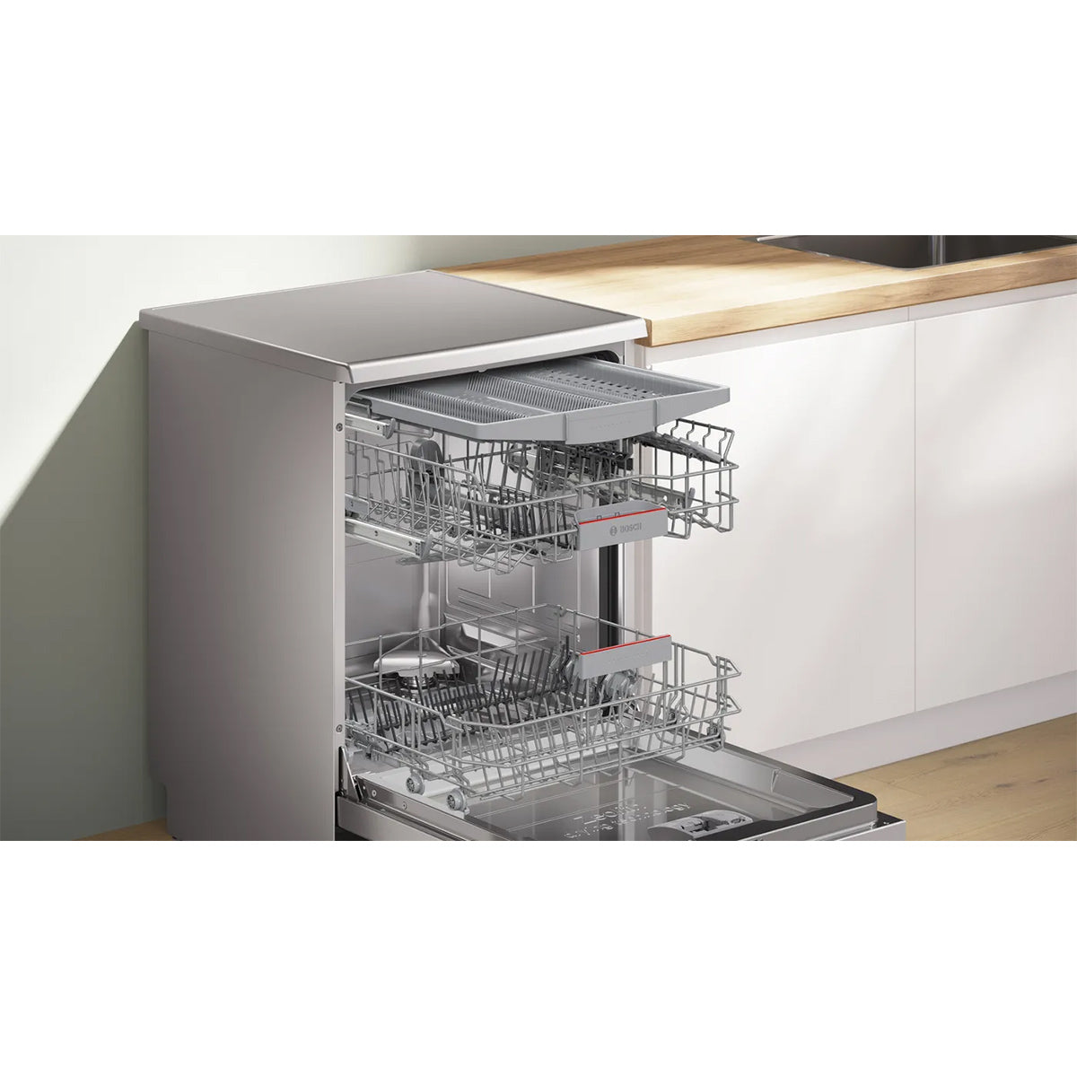 Bosch SMS6ZCI10G Series 6 Freestanding Dishwasher, 14 Place Settings, 60cm Wide - Brushed Steel, Anti-Fingerprint