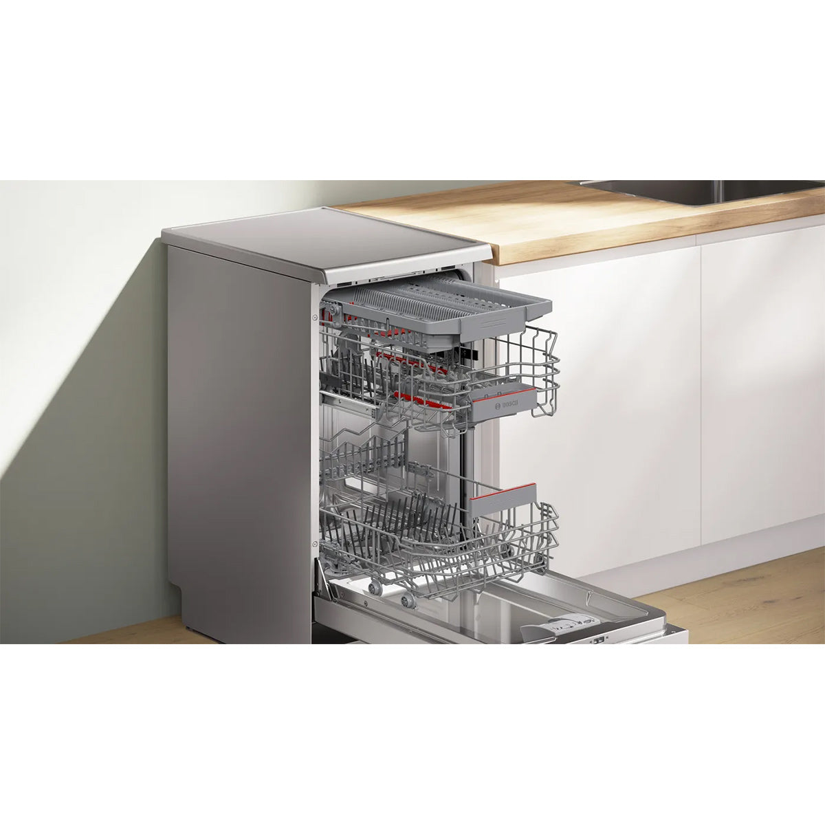 Bosch SPS4HMI49G Series 4 Freestanding Slimline Dishwasher, 10 Place Settings, 6 Programmes, 45cm Wide - Brushed Steel, Anti-Fingerprint