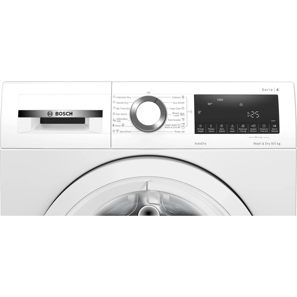 Bosch WNA144V9GB Freestanding Washer Dryer, 9Kg/5Kg Capacity, 1400 rpm, Eco Silence Drive, 59.8cm Wide - White