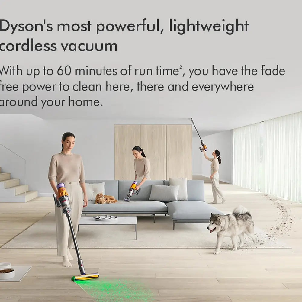 Dyson V12-2023KIT Detect Slim Absolute Cordless Vacuum Cleaner With 60 Minutes Run Time And Cleaning Accessory Kit, Yellow/Nickel